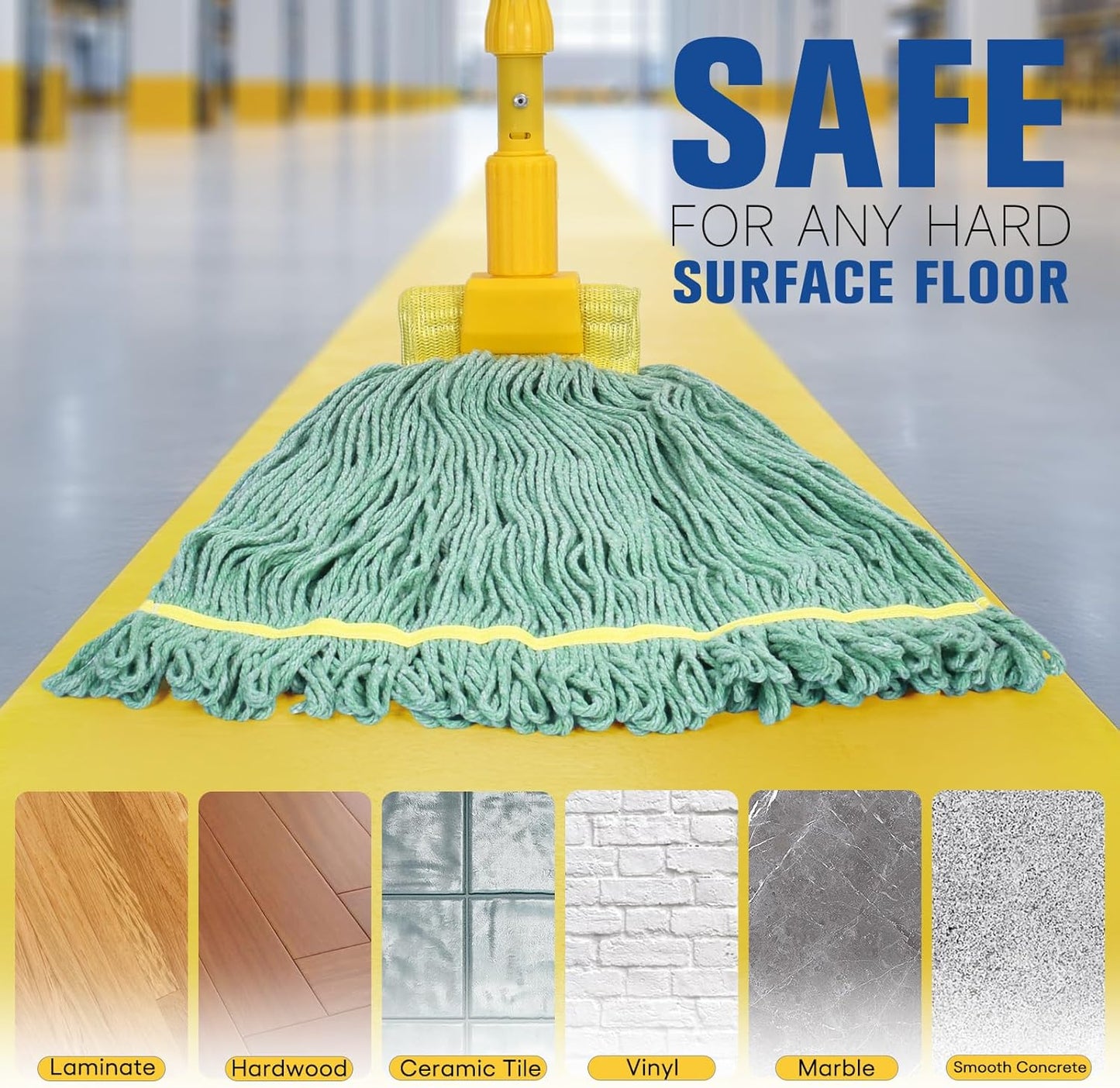 Matthew Cleaning Commercial Mop Head Replacement, 5 Inch Wide Headband, Looped End Cotton Blend String Wet Mops for Floor Cleaning, 18 oz Medium, 6-Pack Green