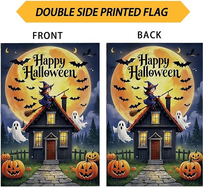 Happy Halloween Garden Flag 12X18Inch Double Side,Witch Yard flag for Outdoor,Pumpkin Small Garden Flag Decorative,Outside House Flag for Holiday Patio Courtyard Lawn