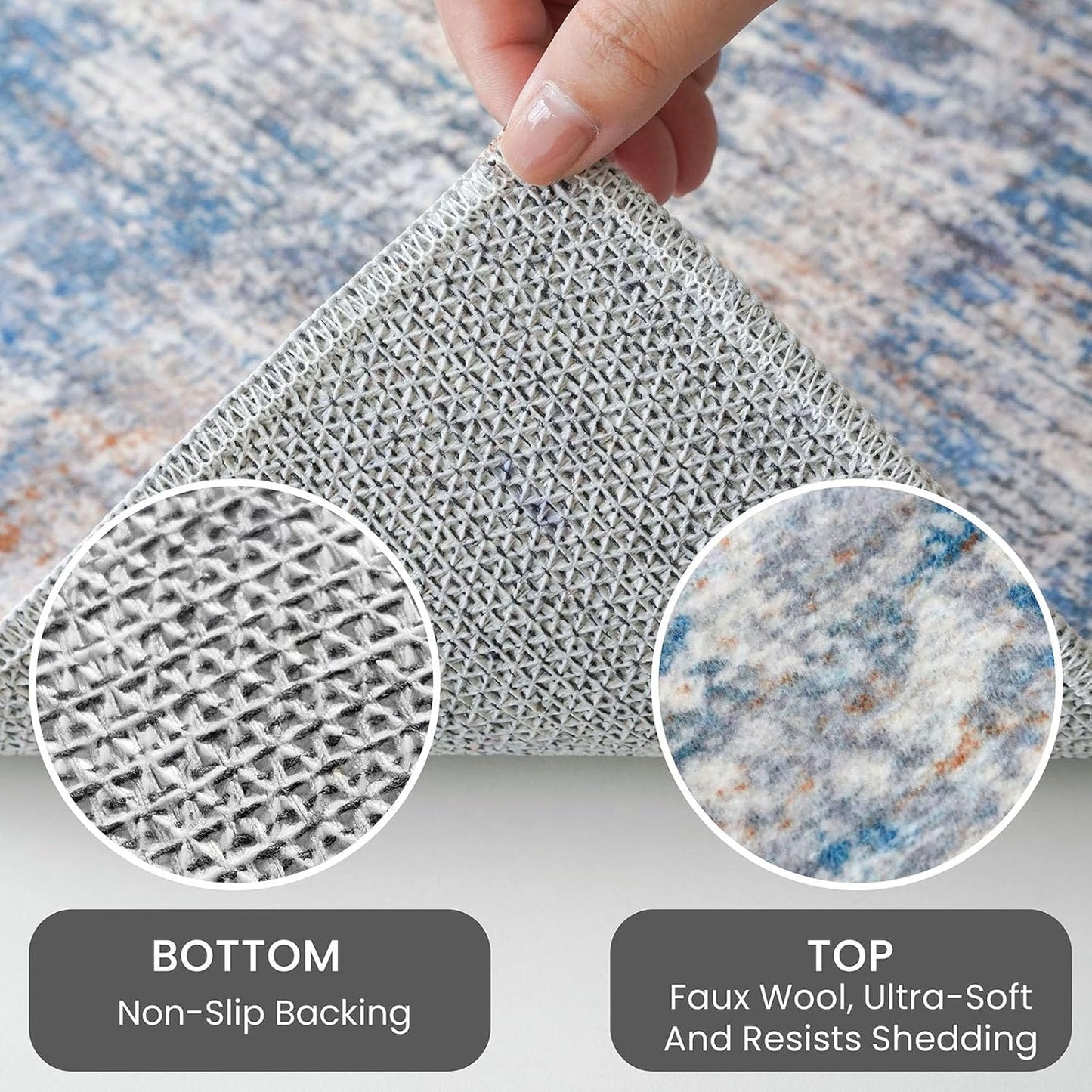 IOHOUZE Abstract Runner Rug 3x8 Ft Washable Runners for Hallways, Non Slip Kitchen Runner Printed Faux Wool Entryway Runner Indoor, Modern Abstract Floor Carpet for Hall Bedroom, Blue Rust