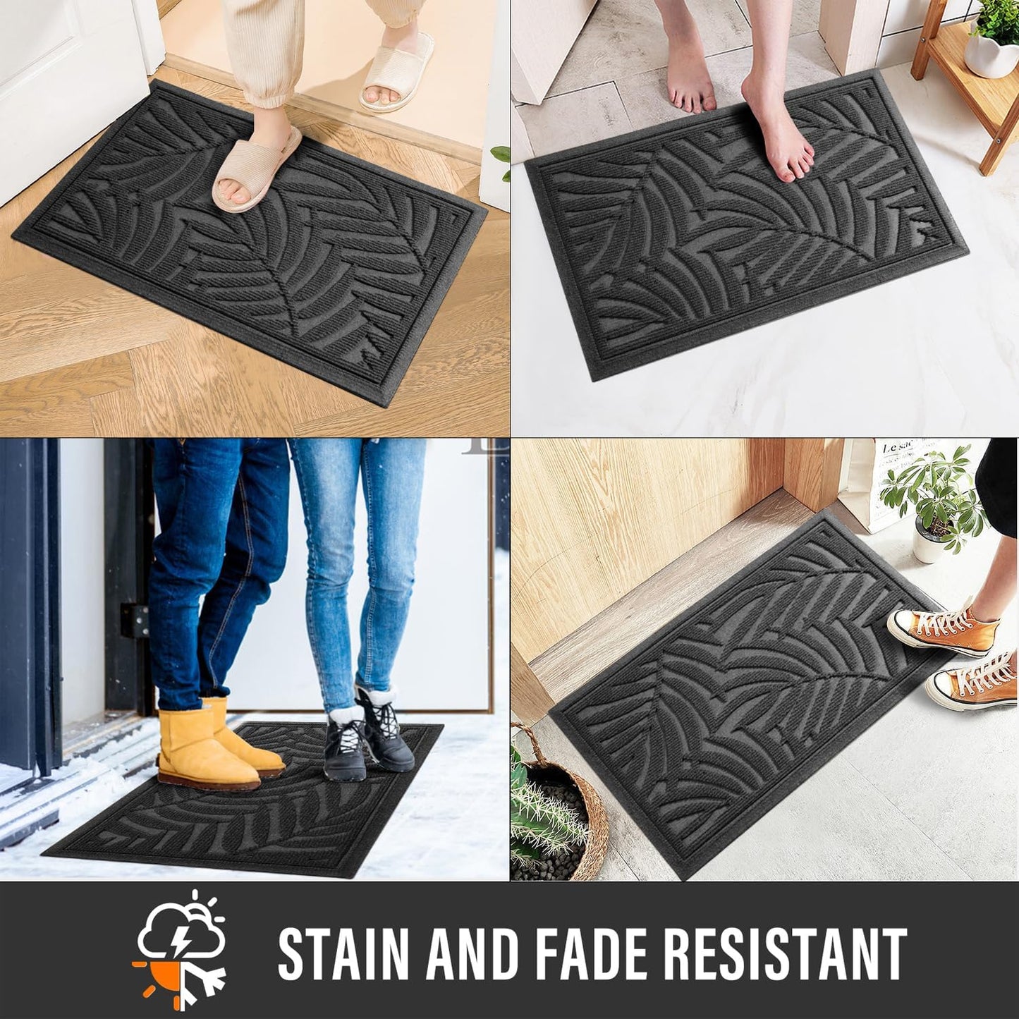 Front Door Mat, Absorbent Resist Dirt Welcome Door Mat Indoor Outdoor, Waterproof Doormat, Sturdy Non Slip Backing, Fade Resistant, Low Profile Entry Mat for Entryway, 36×24, Grey