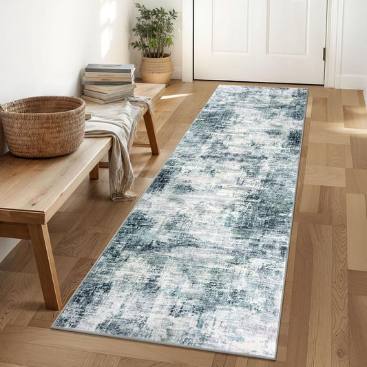 IOHOUZE Abstract Runner Rug 2x6 Ft Washable Runners for Hallways, Non Slip Kitchen Runner Printed Faux Wool Entryway Runner Indoor, Modern Abstract Floor Carpet for Hall Kitchen Bedroom, Sage Grey