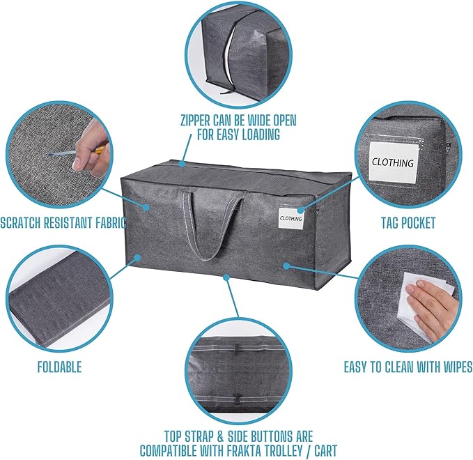 VENO 10 Pack Moving Bags w/Backpack Straps, Heavy Duty, Moving Boxes Alternative, Packing Supplies, Large Storage Totes for Dorm Room Essentials with Zipper for Clothes (Gray, 10 Pack)