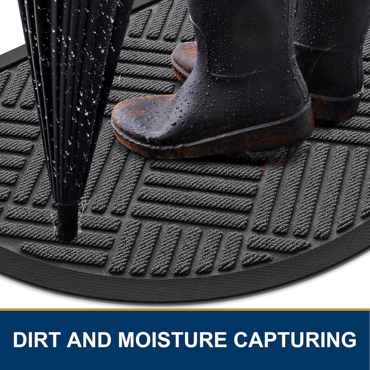 Smiry Half Circle Front Door Mat Outside Entrance,Heavy Duty Outdoor Indoor Natural Rubber Doormat,Non Slip,Trap Dirt and Moisture,Easy Clean,Low Profile Patio Porch Entryway Mat,29.5x17, Light Grey