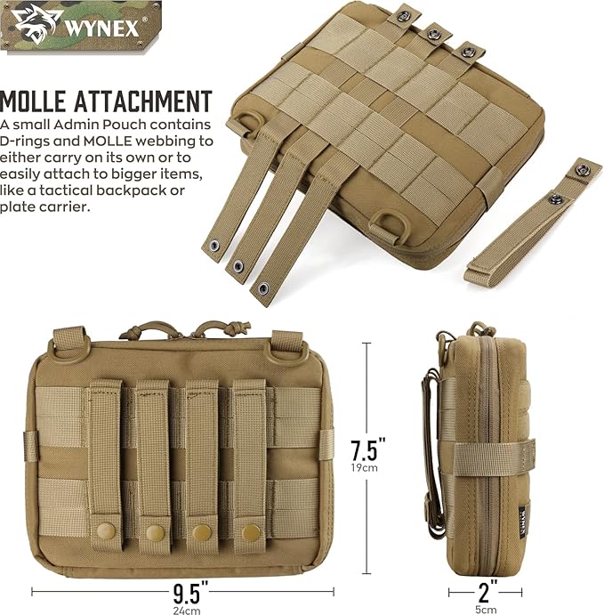WYNEX Tactical Admin Molle Pouch, Medical EDC EMT Utility Bag Shell Design Attachment Pouches 1000D Nylon Hiking Belt Bags