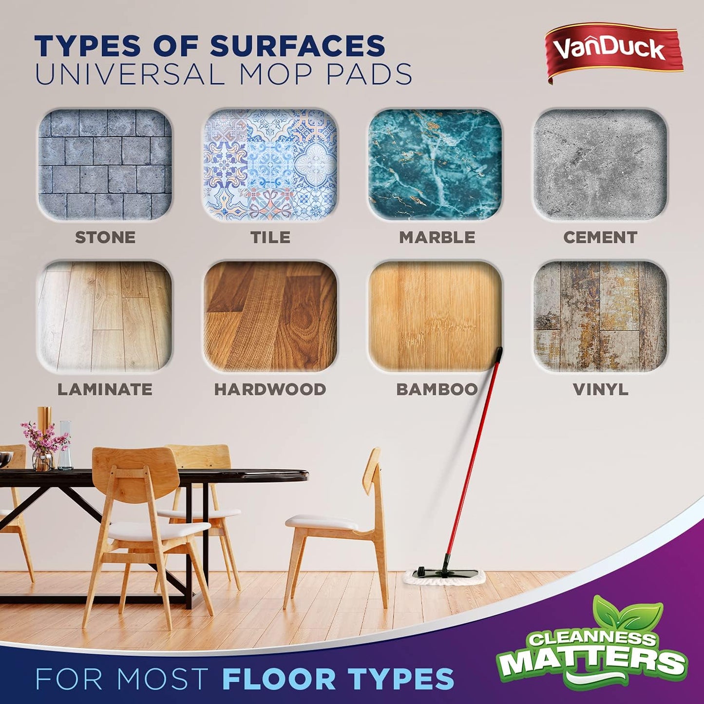 VanDuck 100% Cotton Terry Mop Pad 15x8 inch (12-Pack)