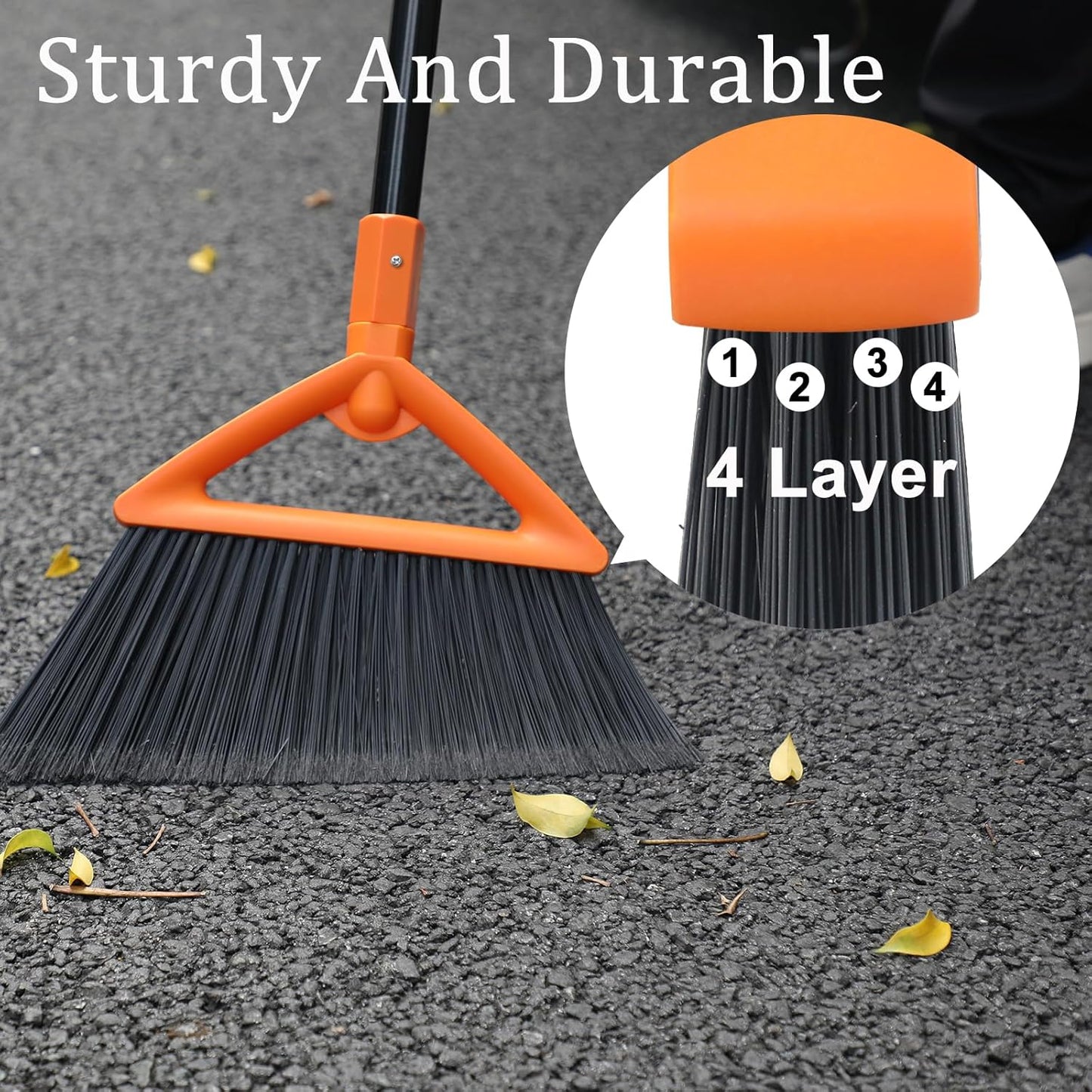 3 Pack Outdoor Indoor Broom, Brooms for Sweeeping Indoor, Heavy-Duty Kitchen Broom with Long Pole, Angle Broom Orange for Garages Restaurant Courtyard Office Slidewalk Lobby Sweep Dust