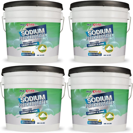 MAXTITE Sodium Percarbonate (40 lbs total, 10 lbs pails 4 Pack) 100% Pure Solid Hydrogen Peroxide/Oxygenated Bleach - Multi-Use Cleaner for Home & Laundry- HDPE w/Resealable Child Resistant Cap