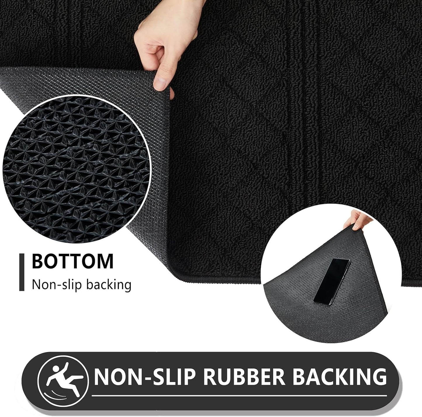 REFETONE Indoor Doormat, Front Back Door Mat 32"x40" Absorbent Rubber Backing Non Slip Door Mats, Low-Profile Resist Dirt Entrance Rugs, Machine Washable Door Rug Inside Floor Mat for Entryway, Black
