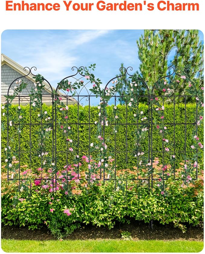 VEVOR Garden Trellis for Climbing Plants, 71 x 20 in, 4 Packs Rustproof Metal Garden Flower Trellis, Outdoor Climbing Rose Trellis Cucumbers Support, Decorative Clematis Trellis for Courtyards Lawns