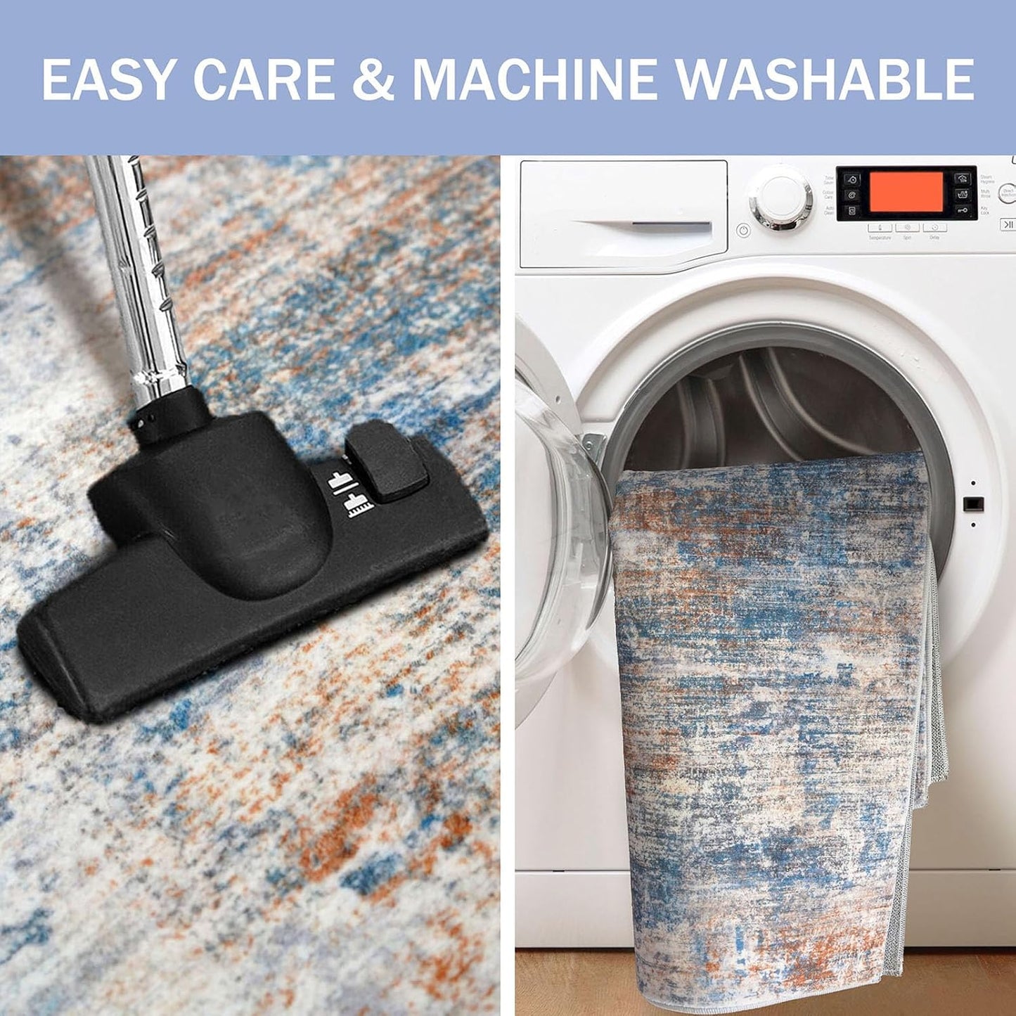 IOHOUZE Abstract Area Rugs 5x7 Ft Washable Rugs for Living Room, Non Slip Dining Room Rug, Printed Faux Wool Rugs for Bedroom, Floor Carpet for Office Nursery Playroom, Blue Rust