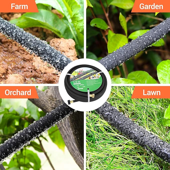 MAMIZO Soaker Hose 50 ft 1/2", Solid Brass Connectors Rubber Longer Lasting, Heavy Duty Drip Hose to Save 70% Water, Soaker Hose for Garden, Lawn and Yard (1/2" 50ft)