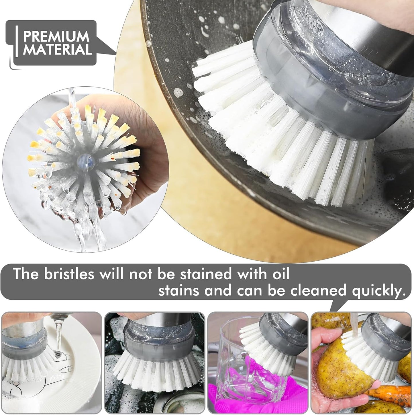 Shadowgallery Palm Brush Refills for OXO Steel Soap Dispensing Dish Brush - 4 Pack Cleaning Replacement Brush Head for OXO Palm Brush(Grey)