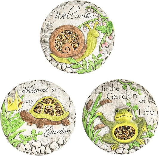 Sungmor 3PC Pretty Garden Stepping Stones, 9.8" Large Concrete Decorative Stones with Beautiful Pattern, Unique Outdoor Lawn Accents, Yard Walkway Flower Bed Wall Shelf Welcome Friends Decorations