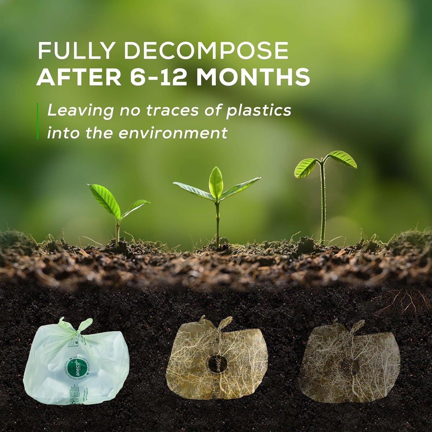 ANECO 100% Compostable Food Waste Bags 2.6 Gallon With Handles, Small Compost Bags for Countertop Bin, OK Compost HOME & BPI Certified Compostable Kitchen Food Waste Bag (45 Count)