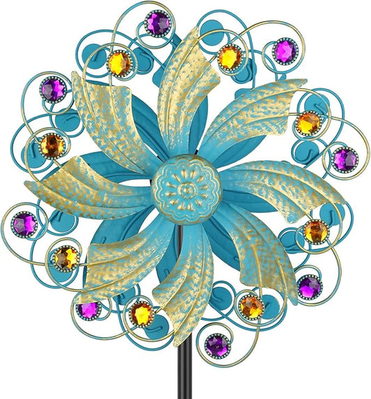 Metal Wind Spinners Outdoor, Golden Kinetic Wind Sculpture Garden Pinwheels with Metal Stake, Yard Art Decor for Patio, Lawn & Garden, Creative Gifts 57.5 * 13 Inch