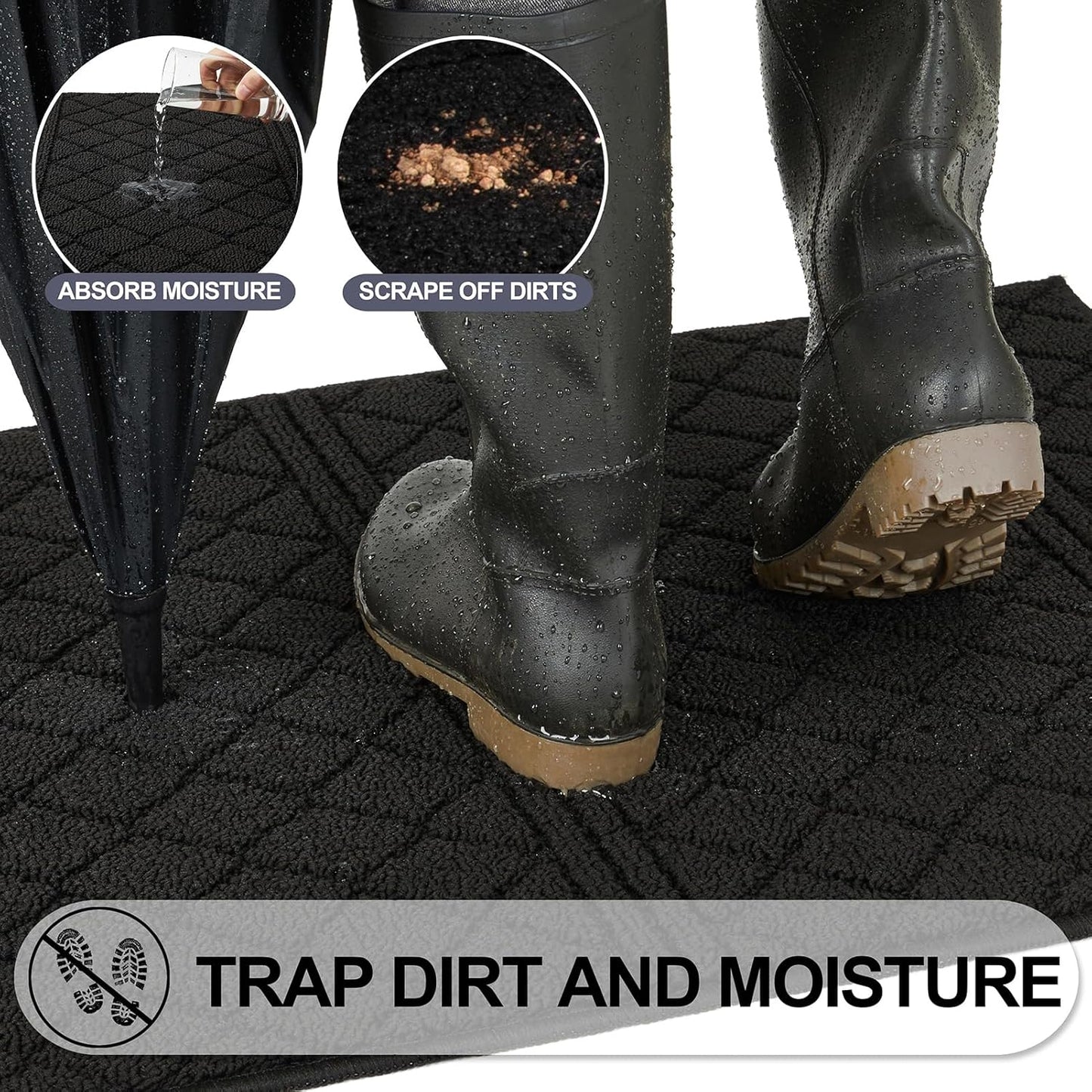 REFETONE Indoor Doormat, Front Back Door Mat 24"x36" Absorbent Rubber Backing Non Slip Door Mats, Low-Profile Resist Dirt Entrance Rugs, Machine Washable Door Rugs Inside Floor Mat for Entryway, Black