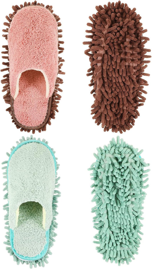 Jecery 2 Pair Microfiber Slippers Floor Cleaning Chenille Mop Slippers Base Board Cleaner Household Cleaning Tools for Wood Floor Dust Dirt Tool Supplies