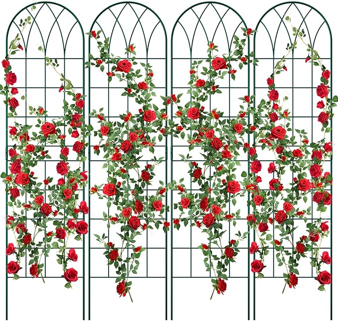 4 Pack Metal Garden Trellis for Climbing Plants,Green Metal Garden Trellis for Vines Plant Rose Vegetable Support,Large Decorative Outdoor Trellis