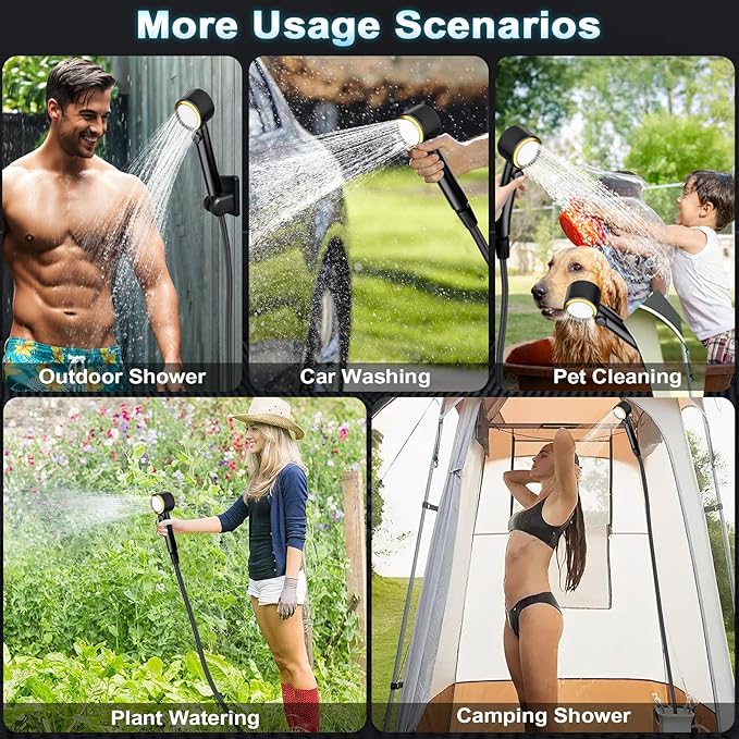 Upgraded 8000mAh & 5 Speed Portable Shower for Camping with Portable Shower Pan 41" x 41" x 5" with Mesh Storage Bag
