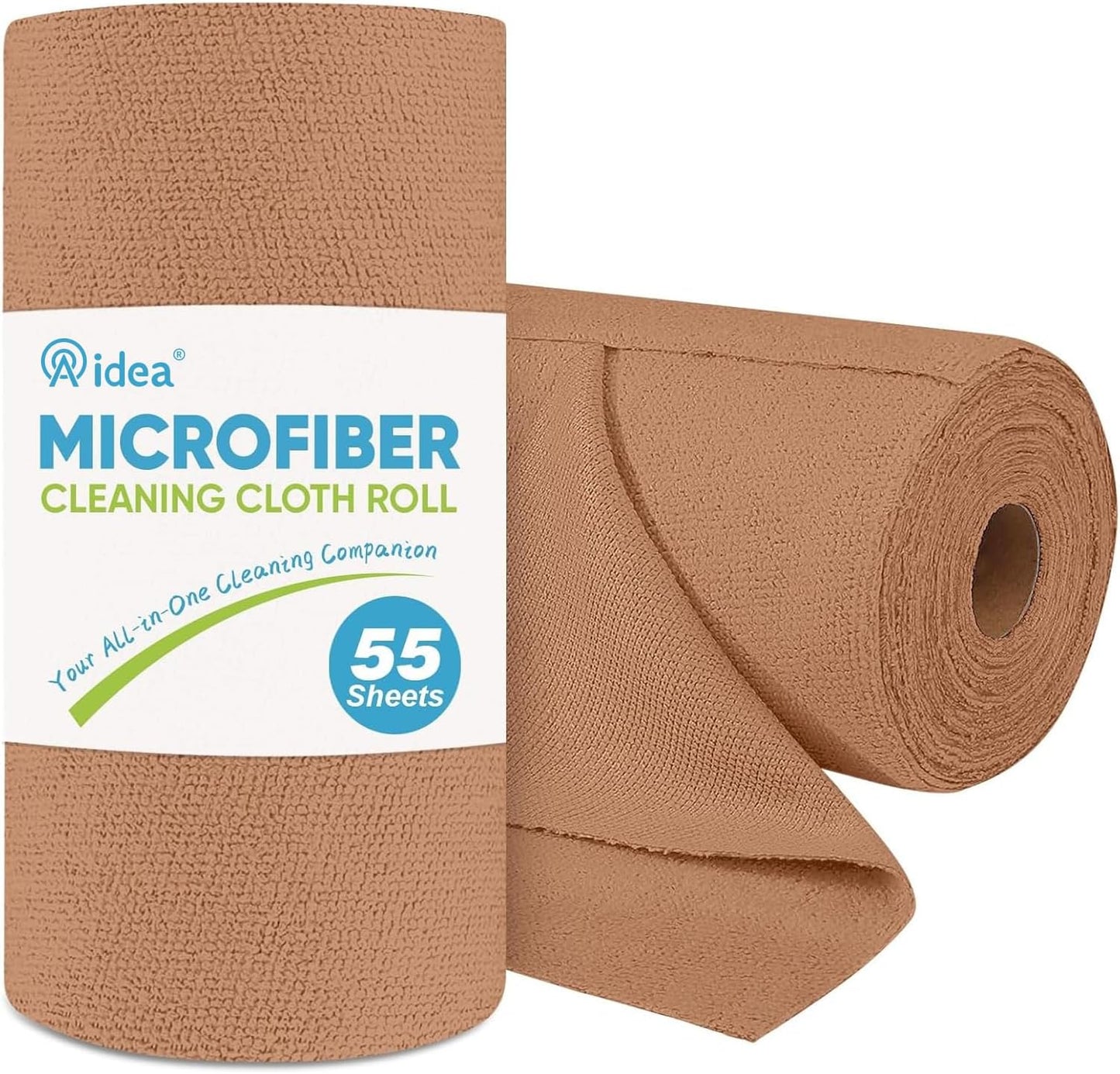 AIDEA Microfiber Cleaning Cloth Roll, 55 Sheets Shop Towels Washable, Microfiber Towels for Cars, Shop Rags Reusable Paper Towel for Automotive, Workshop, House, Kitchen, Cleaning Supplies11×9" Coffee