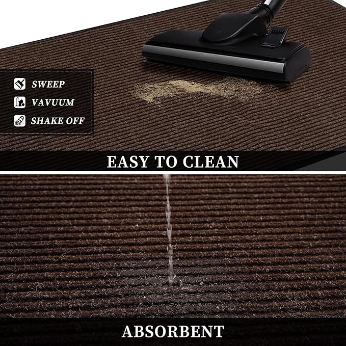 Low Profile Rubber Door Mat, 60x35inch, Heavy Duty, Entrance Doormat, Indoor and Outdoor, Waterproof, Easy Clean Shoe Scraper, Home Rug Welcome Mats for Entryway, Patio, Porch, Brown