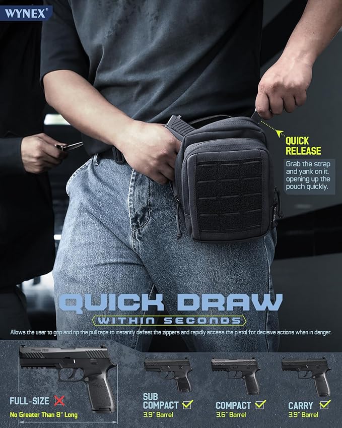 WYNEX Molle Admin Pistol Pouch for Concealed Carry, Tactical EDC Belt Pouch Gun Bag Utility Tool EMT Organizer Pouch Medical CCW with Universal Pistol/Elastic Holster