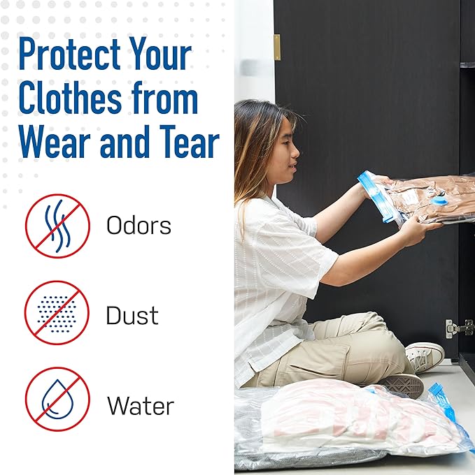 4 Pack Small Vacuum Storage Bags for Comforters, Blankets & Clothes – Vacuum Sealed Compression Bags with Hand Pump – Space Saver Storage Bags for Bedding, Moving, Travel & Organization