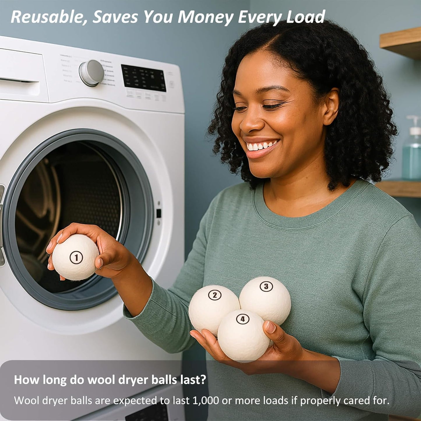 Sheep Wool Dryer Balls 4 Pack XXL(3.1") Premium Natural Fabric Softener, Reusable Laundry Dryer Balls for Reducing Drying Time, Static and Wrinkles, Eco-Friendly – 100% New Zealand Wool