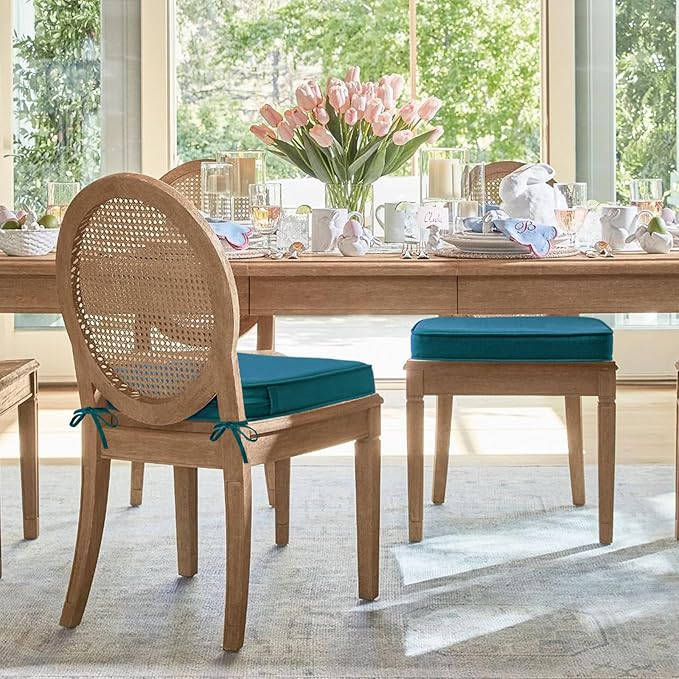 Outdoor Sunbrella Round Corner Seat Cushion, 17"x16"x2", Set of 4, Non Slip Seat Cushion Pads with Removable Cover for Patio Furniture, Garden Yard Lawn, Spectrum Peacock