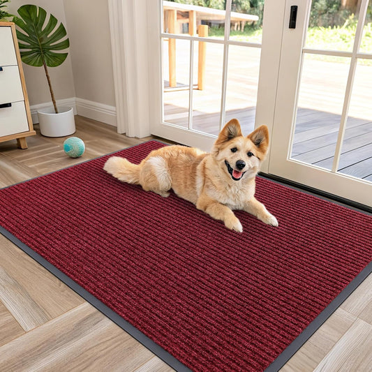 OLANLY Front Door Mat Indoor Outdoor Entrance, Waterproof Heavy Duty Doormat, Fade Resistant, Low Profile, Easy Clean Patio Porch Welcome Floor Mats for Entry, 47x32, Wine Red