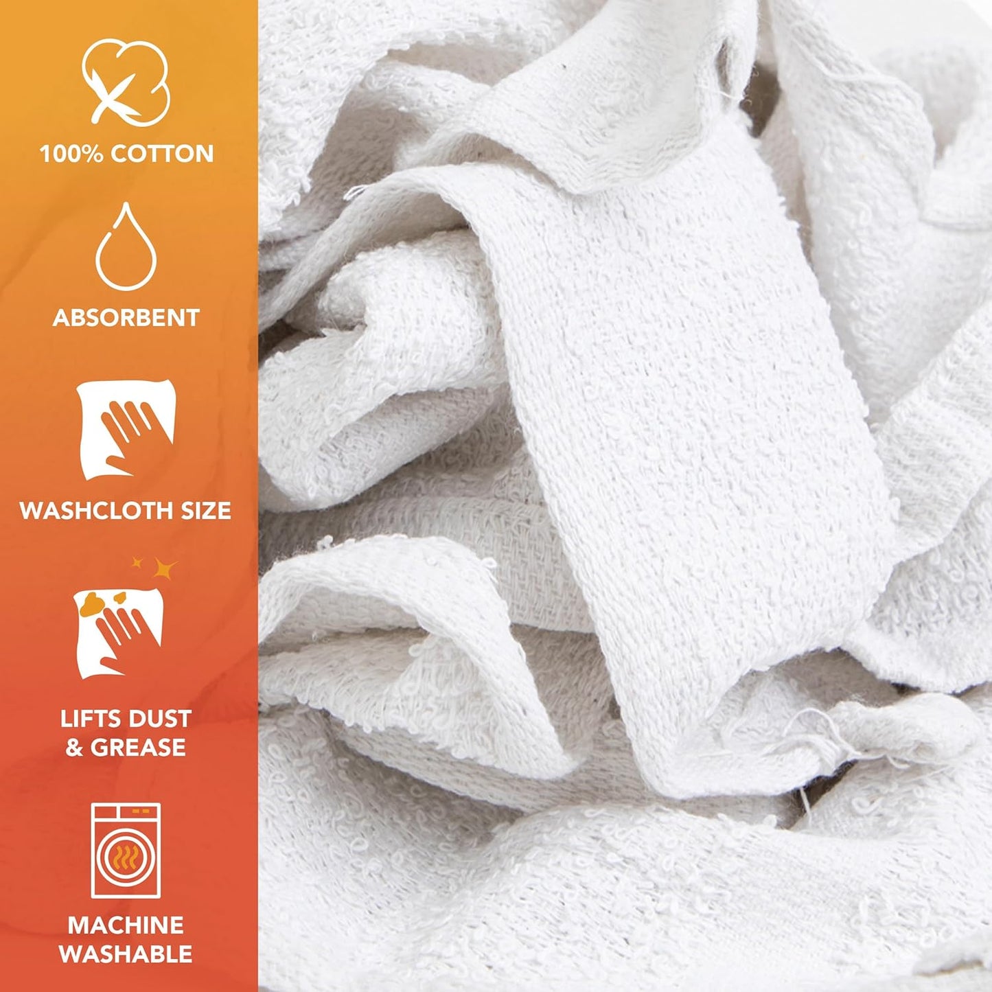 Arkwright W11 Terry Cloth Towels for Cleaning - Case of 4 - Soft Cotton Blend Washable Multi-Purpose Bar Mop, Absorbent & Quick Dry, Bulk Bag of Rags for Kitchen, Auto Shop, and Garage, 10 lb, White