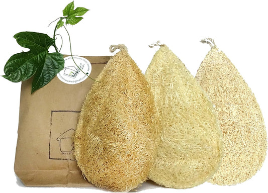 Natural Loofah Dish Sponge Pack 3 Vegetable Scrubber for Kitchen -100% Biodegradable Compostable Dishwashing Scouring Pad Zero Waste Plastic Free Eco Friendly Sustainable