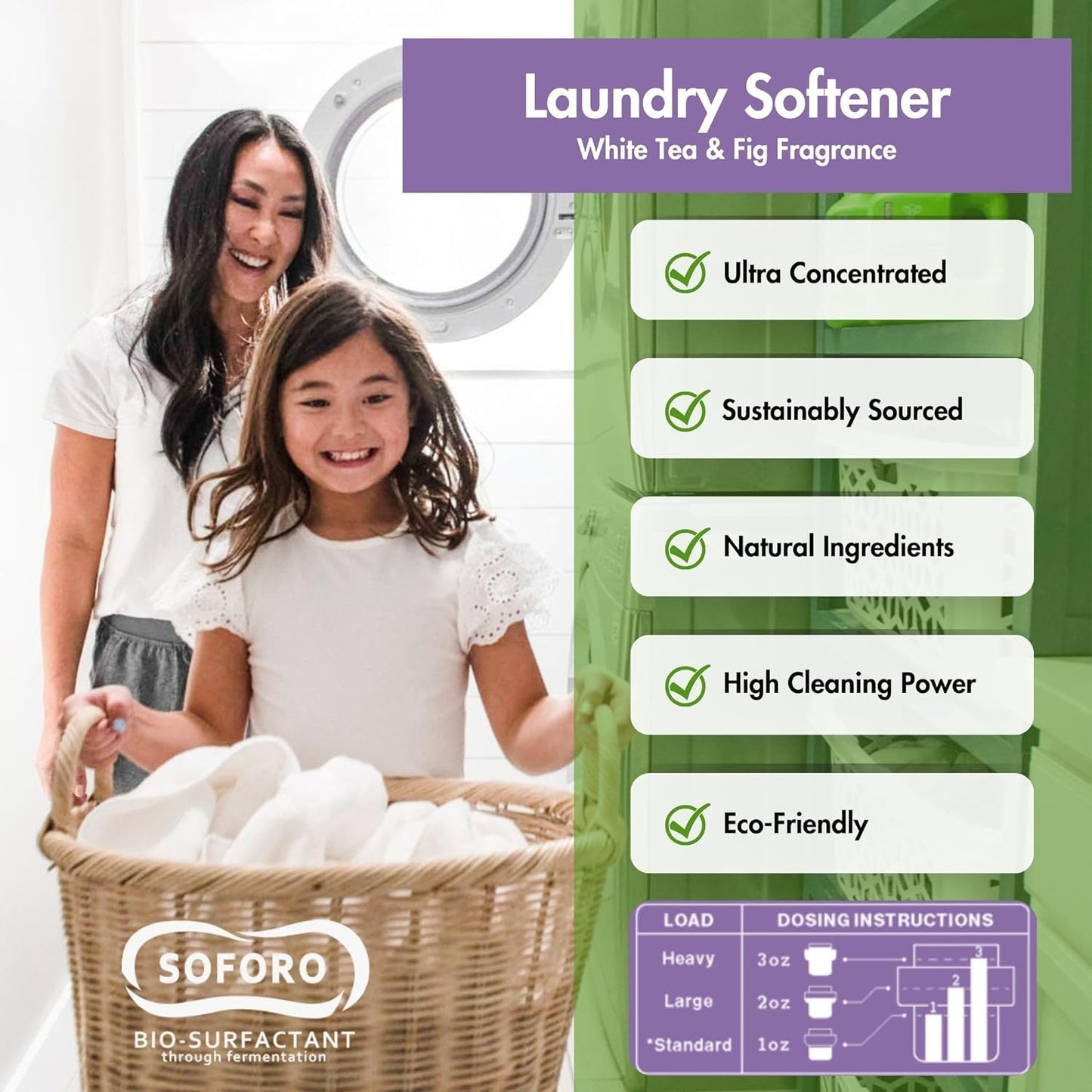 Happy Elephant Liquid Laundry Bundle, White Tea & Fig Scent, Natural Laundry Detergent & Fabric Softener, Plant Based, Stain Remover & Fabric Conditioner, Gentle on Skin, 64 Fl Oz Each, 2 Pack