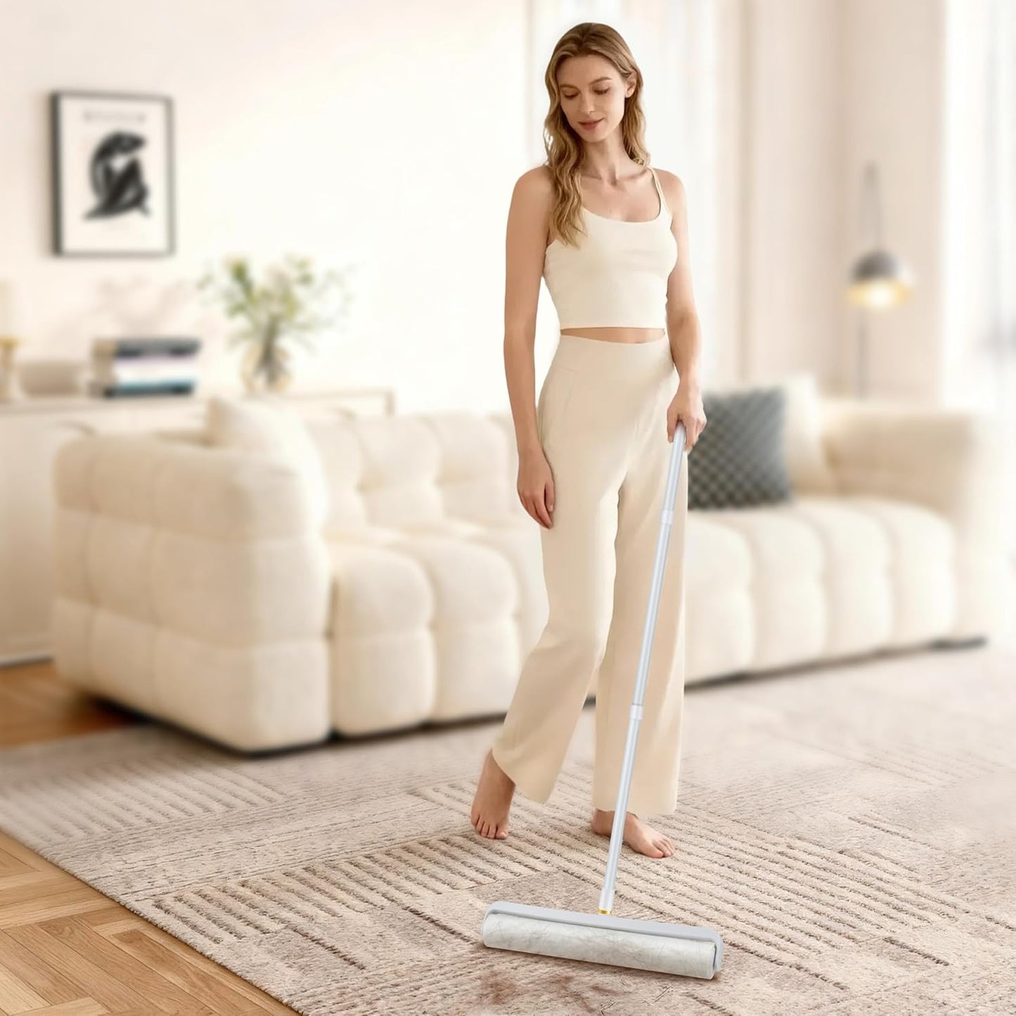 14.17" Extra-Wide Lint Roller Kit with 2 Refills & Dust Cover | Reusable Pet Hair Remover for Furniture, Car, Clothes | Extendable Handle (100 Sheets/Roll) (2)