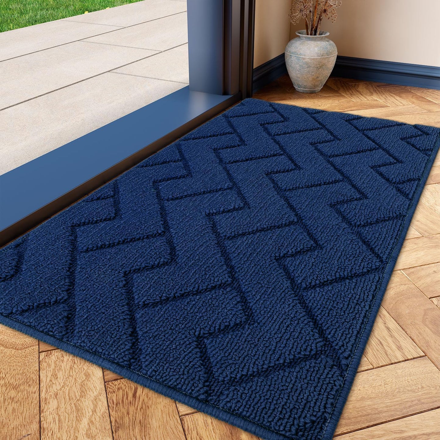 hicorfe Indoor Doormat,Front Back Door Mat TPR Backing Non Slip Mats 20"x31.5" Absorbent Resist Dirt Entrance Doormat Inside Floor for Entryway Washable Low-Profile(Navy Blue)