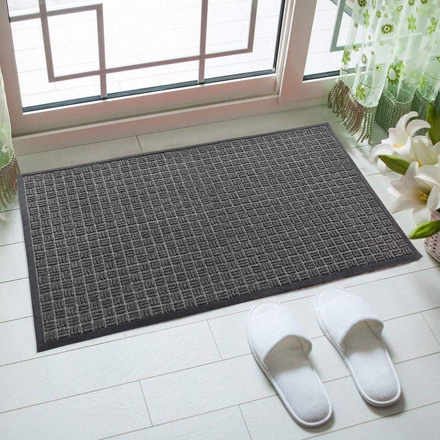Kempf Water Retainer Entrance Mat, Indoor Outdoor Rubber Rug, Moisture Trapping, Absorbent Mat, 18 by 30-inch, Black