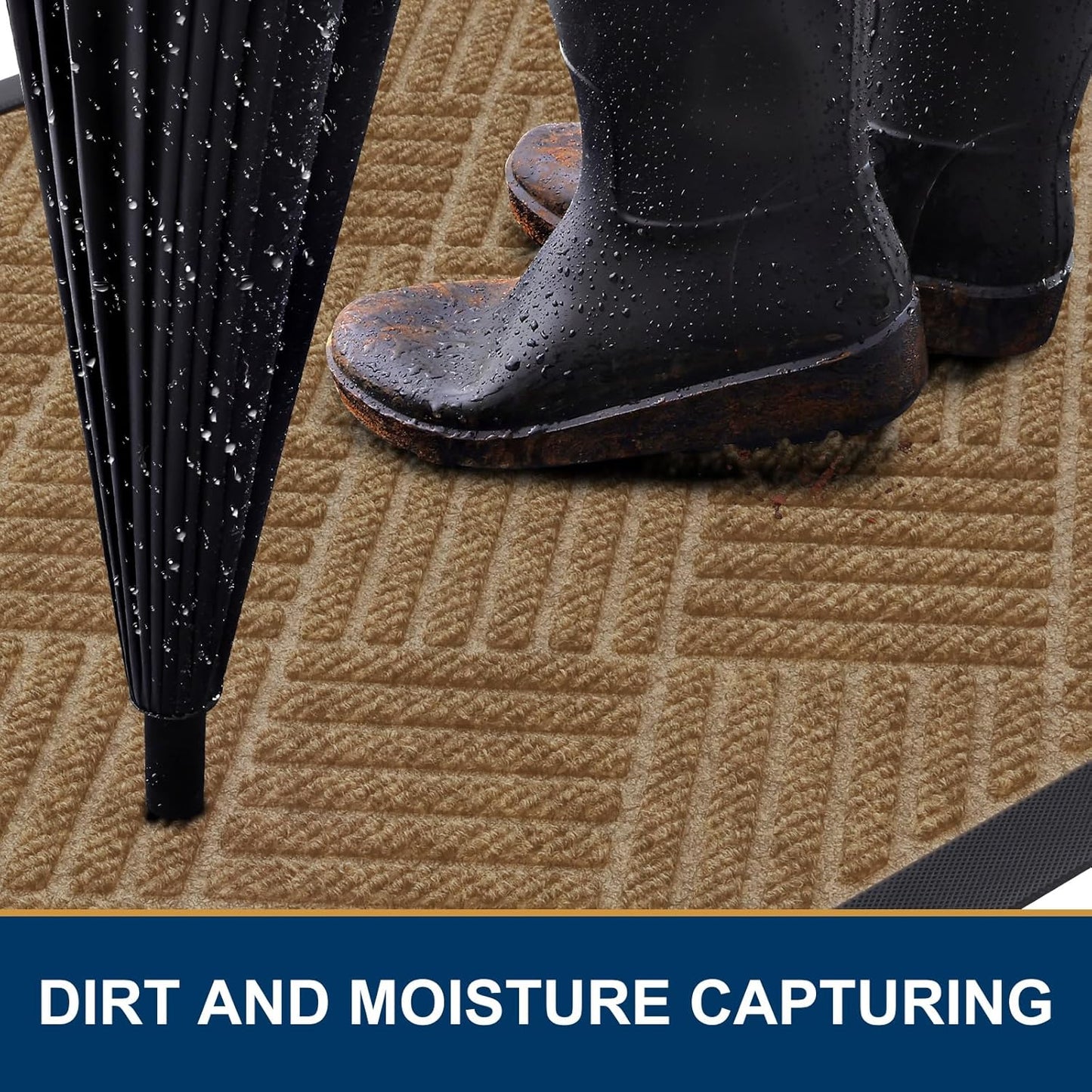 Smiry Front Door Mat Outside Entrance, Heavy Duty Outdoor Indoor Mat, Natural Rubber Doormat, Non Slip, Trap Dirt and Moisture, Easy Clean, Low Profile Patio Porch Entryway Mat, 59x23, Coffee