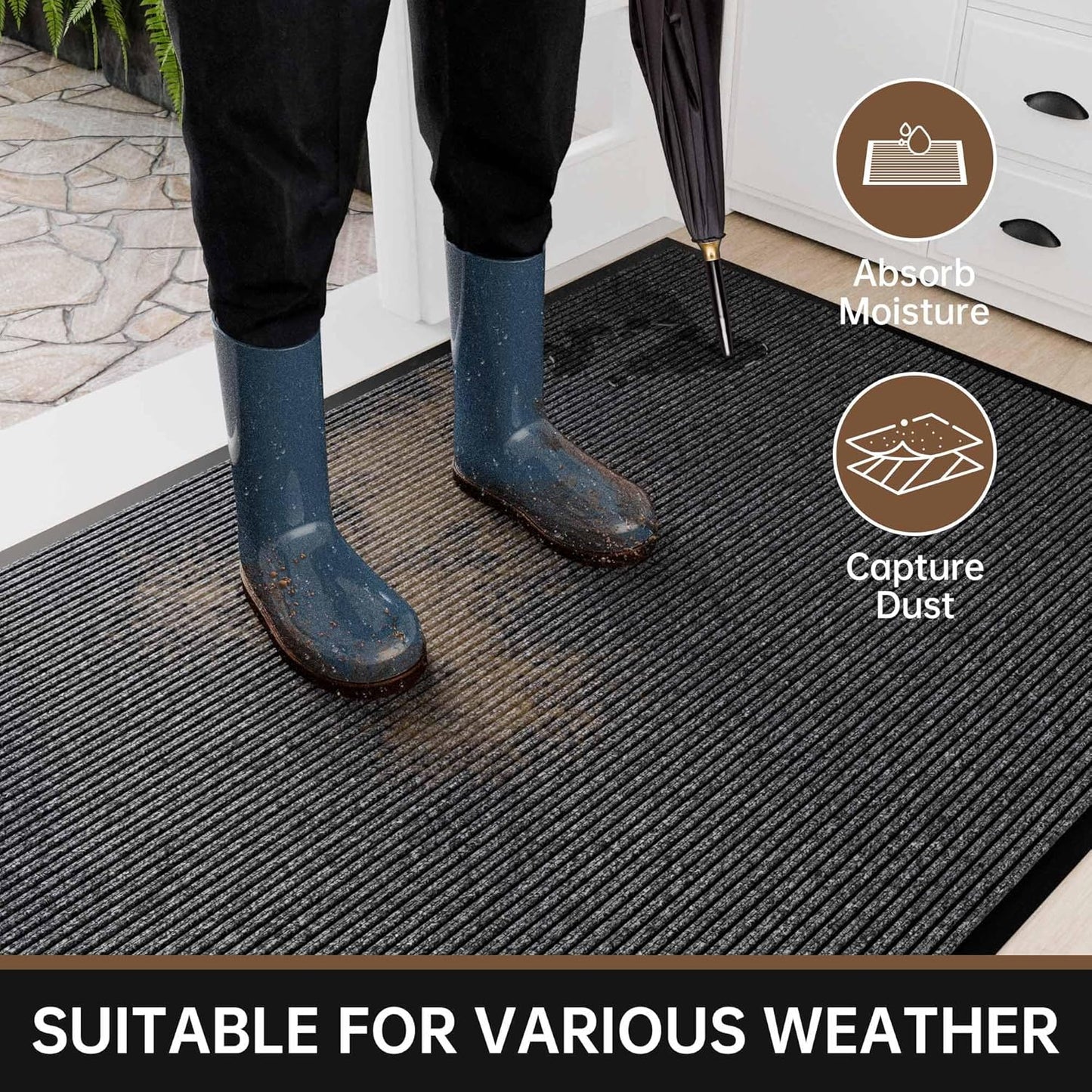 Front Door Mat, 72" x 24" Heavy Duty Indoor Outdoor Doormat, Non-Slip Welcome Mats for Entryway, Rubber Backing Low Profile Commercial Door Mats