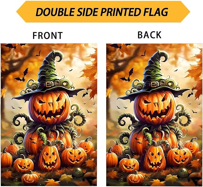 Halloween Garden Flag 12X18 Inch Double Side,Pumpkin Fall Yard Flag, Jack O Lantern Small Garden Flag,Yard Outdoor Flag for Holiday Outside Patio Decoration