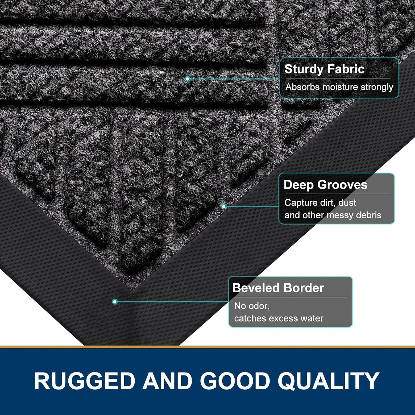 Smiry Front Door Mat Outside Entrance, Heavy Duty Outdoor Indoor Natural Rubber Doormat, Non Slip, Trap Dirt and Moisture, Easy Clean, Low Profile Patio Porch Entryway Mat, 35x23, Silver Grey