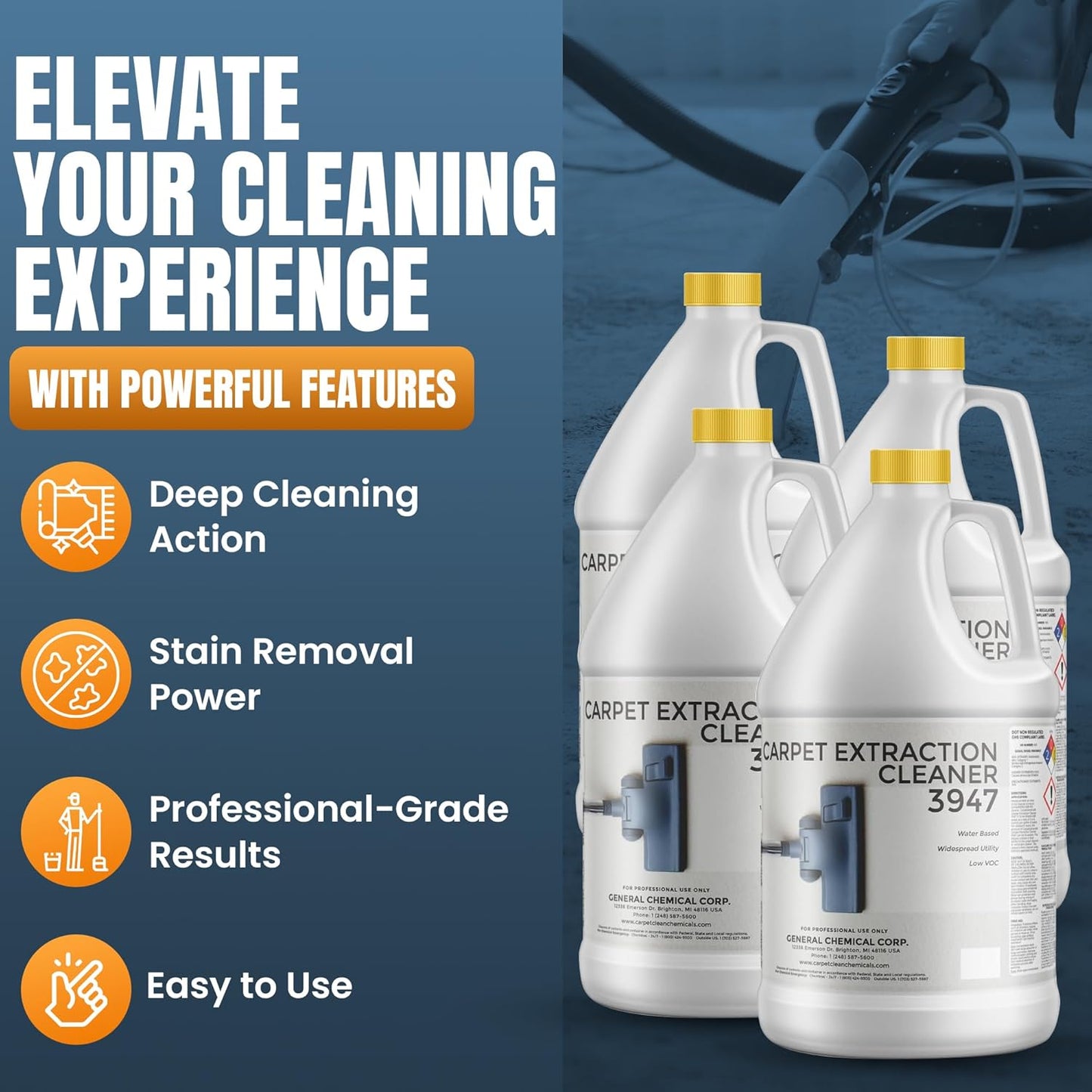 Carpet Extraction Cleaner - Water-Based Professional Deep Clean Carpet Cleaner Solution for Machine - Heavy Duty Stain Remover, Pet-Friendly, Ideal for Residential & Commercial Use