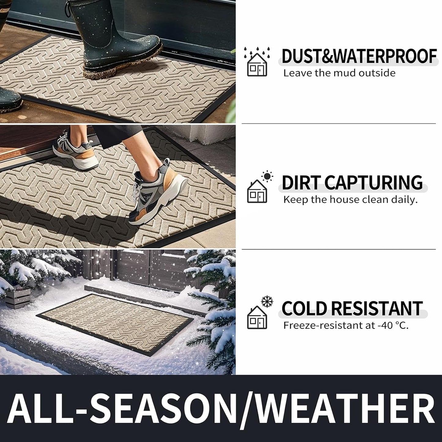 Yimobra Front Door Mat Outside Entrance 29.5x17, Waterproof Heavy Duty Outdoor Mats for Front Door, Non Slip Rubber Entry Mat for Garage Patio, Light Beige