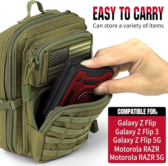 bvya Tactical Molle EDC Utility Pouch Compact Tool Pouch Mini Waist Bag Crossbody Backpack-Design Phone Pouch with Shoulder Strap Flag Patch and D-Rings