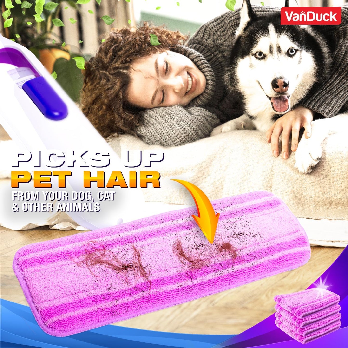 VanDuck Reusable Mop Pads Compatible with Swiffer PowerMop (4 Pack) - Multi-Surface Mopping Pad Refills for Hardwood Floor Cleaning