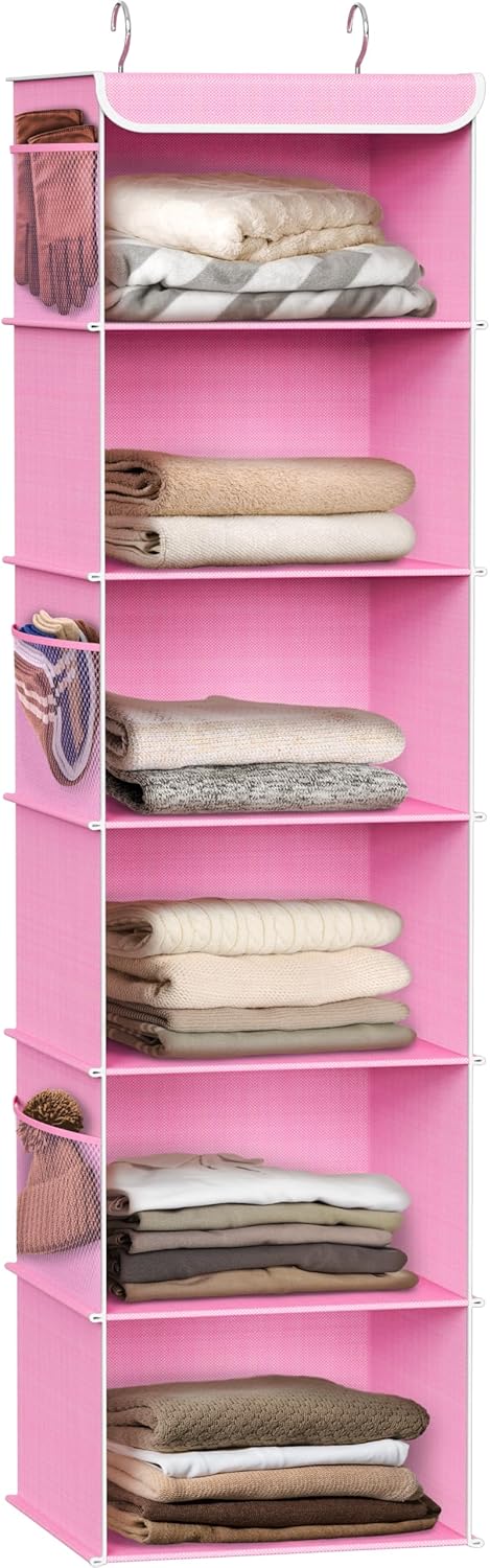 Simple Houseware 6 Shelf Hanging Closet Organizer, Pink