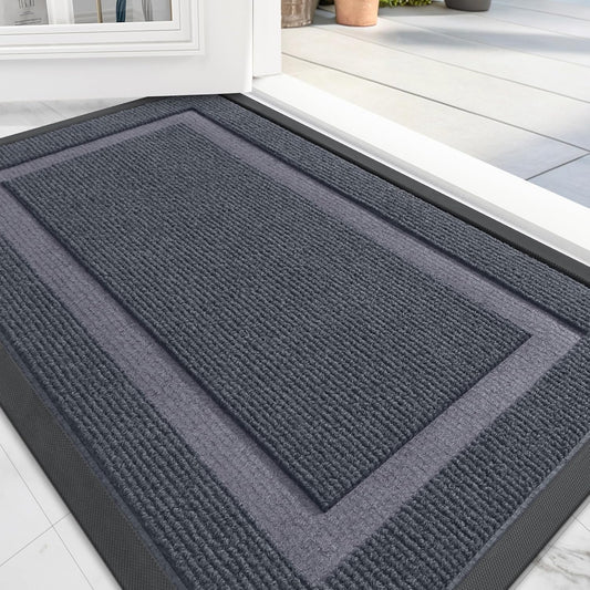 OLANLY Front Door Mat Indoor Outdoor Entrance, Waterproof All-Season, All-Weather Doormat, Sturdy Natural Rubber, Fade Resistant, Low Profile, Easy Clean Patio Porch Entryway Mat, 47x32, Light Grey