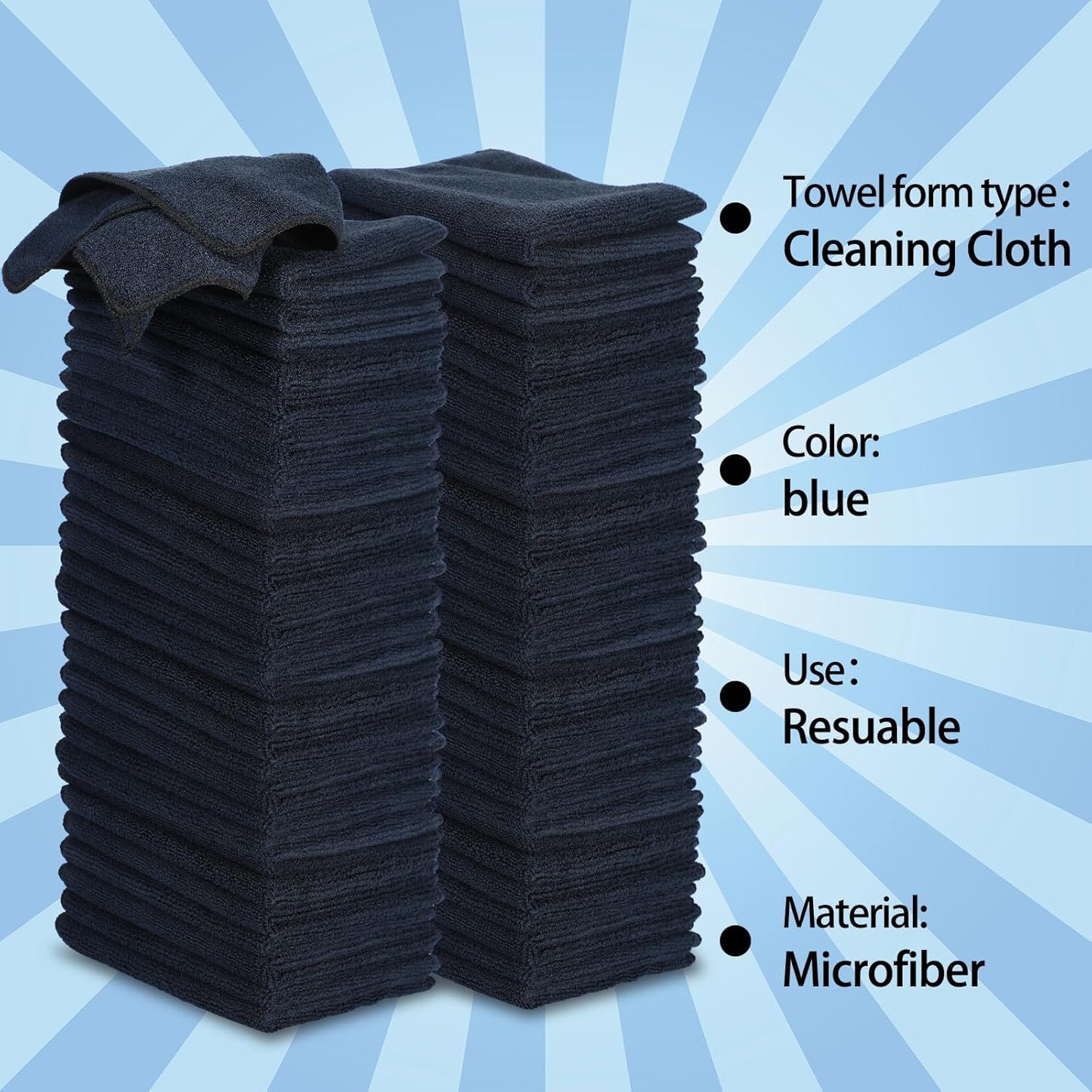 Tanlade Microfiber Cleaning Cloth Cleaning Rags Reasonable Kitchen Towels Microfiber Towels Cars Wash Dry Erase Cloth (12 x 12 Inch,Black,10 Pcs)
