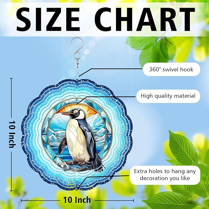 Penguin Yard and Garden Wind Spinner, Unique 3D Hanging Penguin Wind Spinner