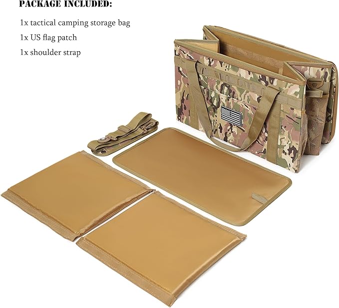 38L Tactical Camping Storage Bag with Axe Holder - Utility Tote Bag Camping Kitchen Organizer Trunk Organizer with Shoulder Strap (c)