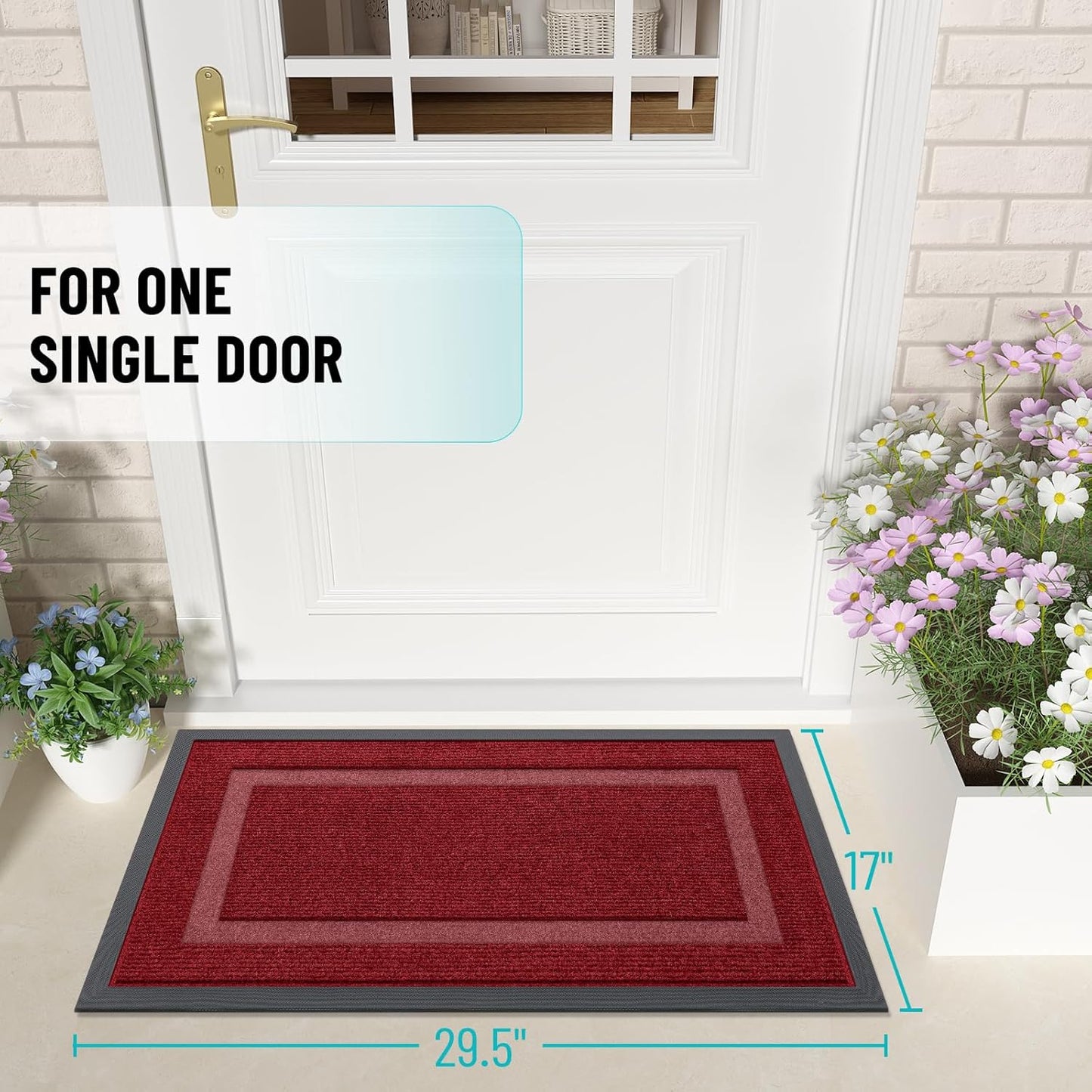 OLANLY Front Door Mat Indoor Outdoor Entrance, Waterproof All-Season, All-Weather Doormat, Sturdy Natural Rubber, Fade Resistant, Low Profile, Easy Clean Patio Porch Entryway Mat, 29.5x17, Wine Red